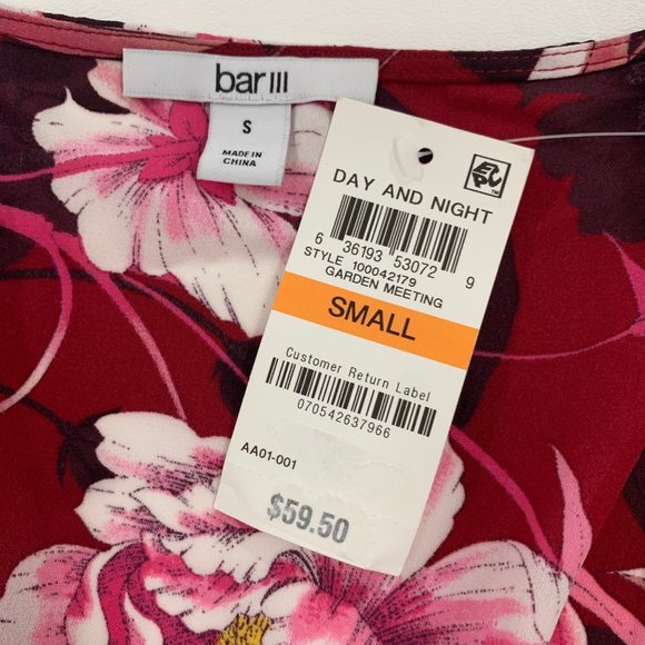 Bar III Women's Top S Faux-Wrap Long Sleeve V Neck Blouse Red Floral S - Picture 5 of 10